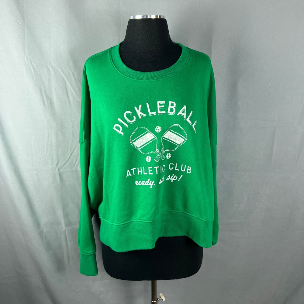 Sonoma Goods For Life Sweatshirt Womens 2XL Green Pickleball Athletic Club Print